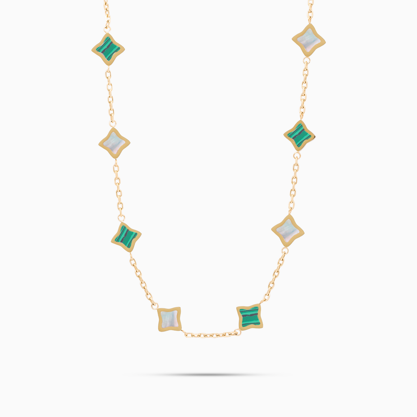 Gold Flower Cable Chain - White & Green Pattern