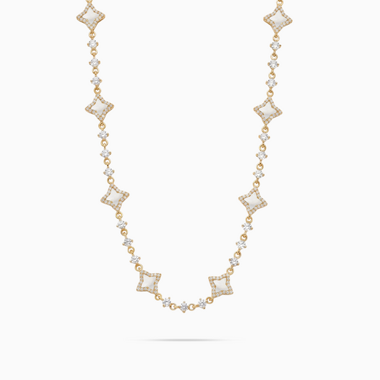 Gold Flower Tennis Chain - White