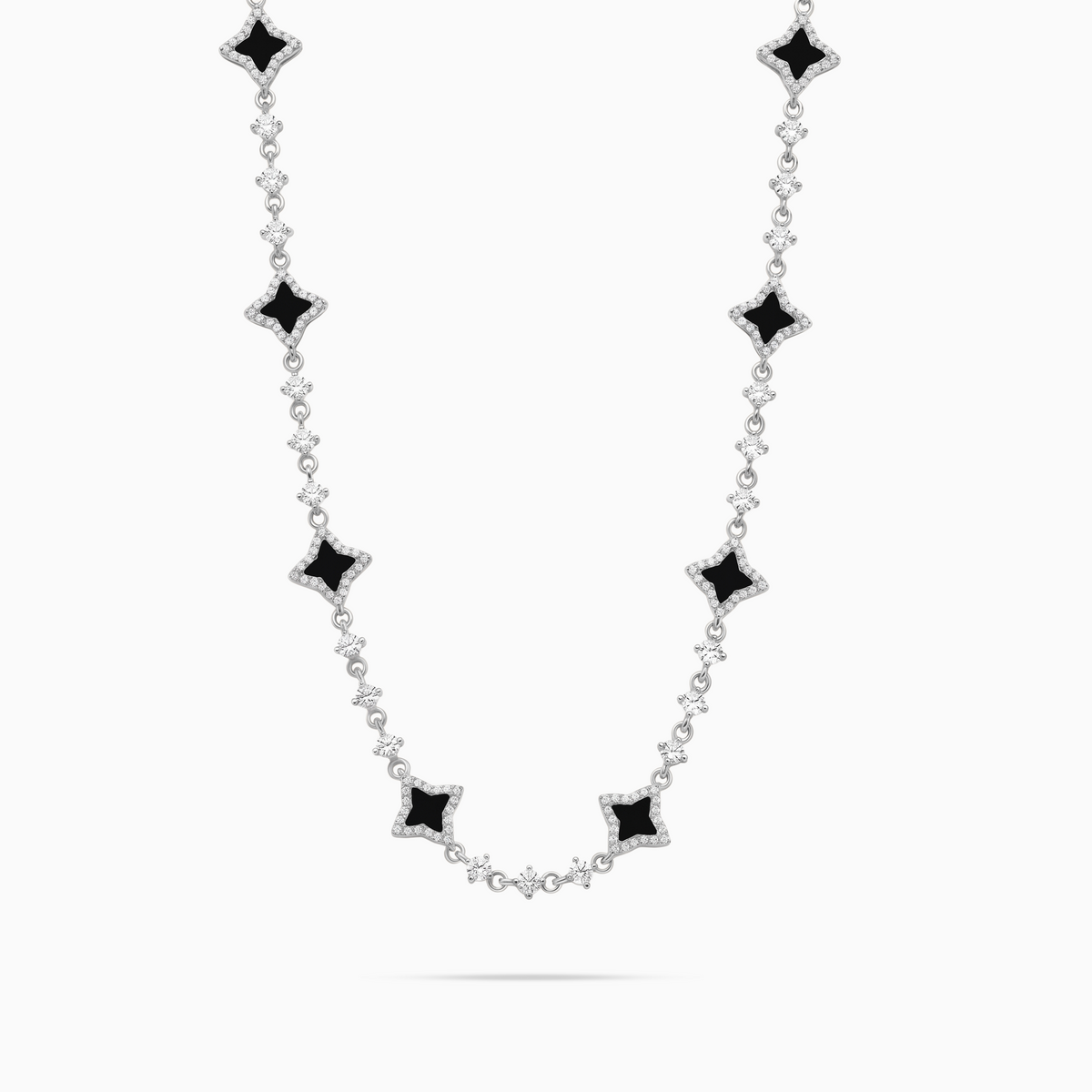 Chain Flower Tennis - 925 Sterling Silver / VVS Moissanite & Onyx
