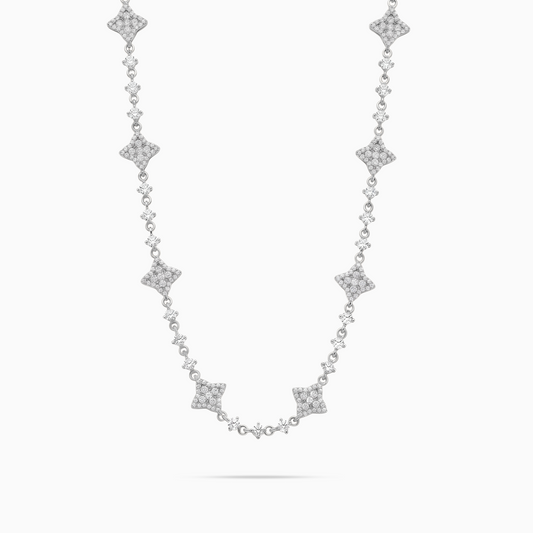 Silver Flower Tennis Chain - White Stones