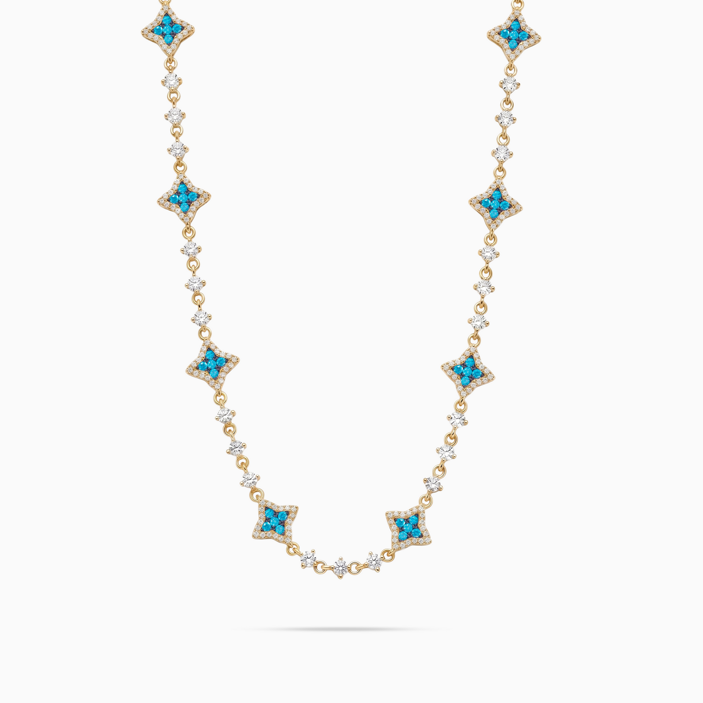Gold Flower Tennis Chain - Blue Stones
