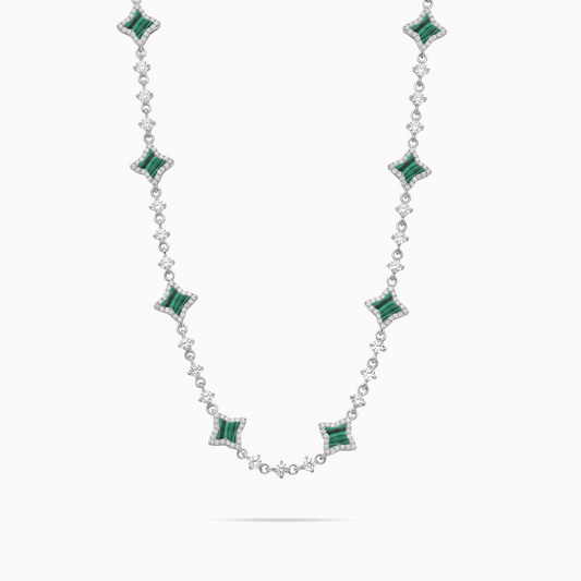 Silver Flower Tennis Chain - Green
