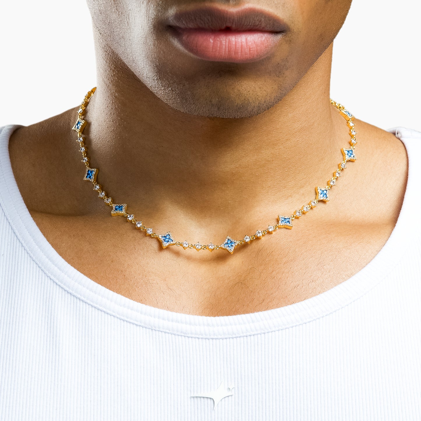 Gold Flower Tennis Chain - Blue Stones