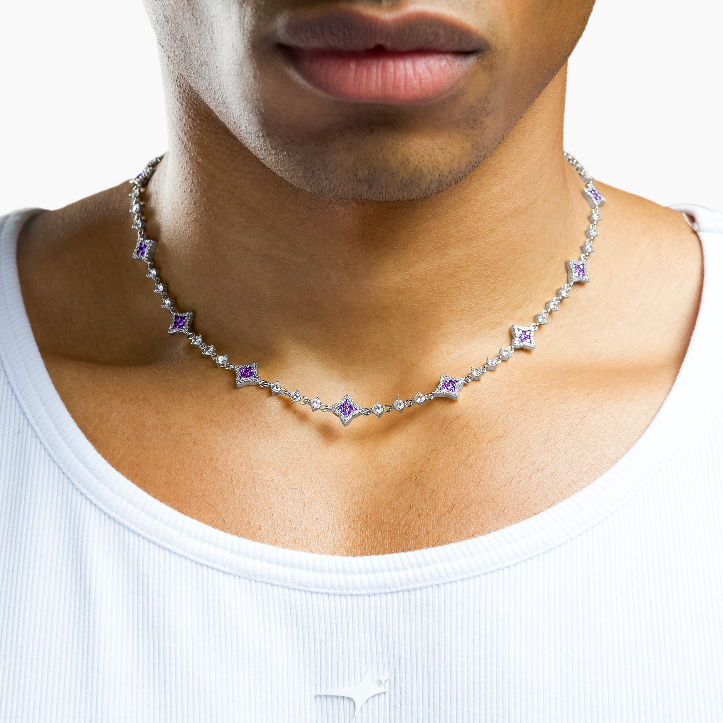 Silver Flower Tennis Chain - Purple Stones