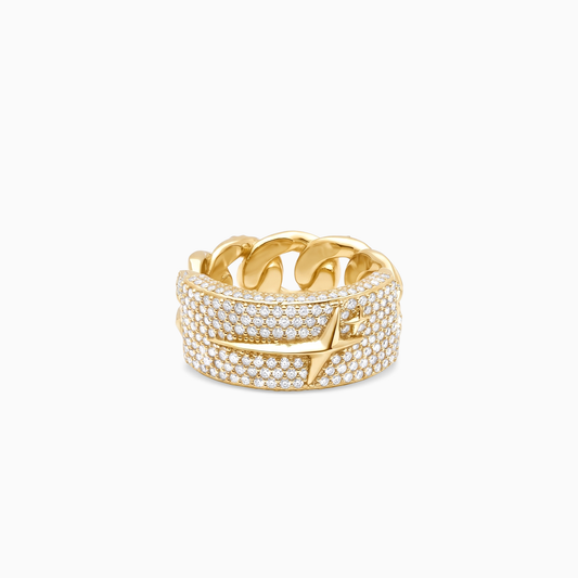 Iced Icon Cuban link Plate ring - 925 Sterling Silver / 18K Gold Plating & VVS Moissanite