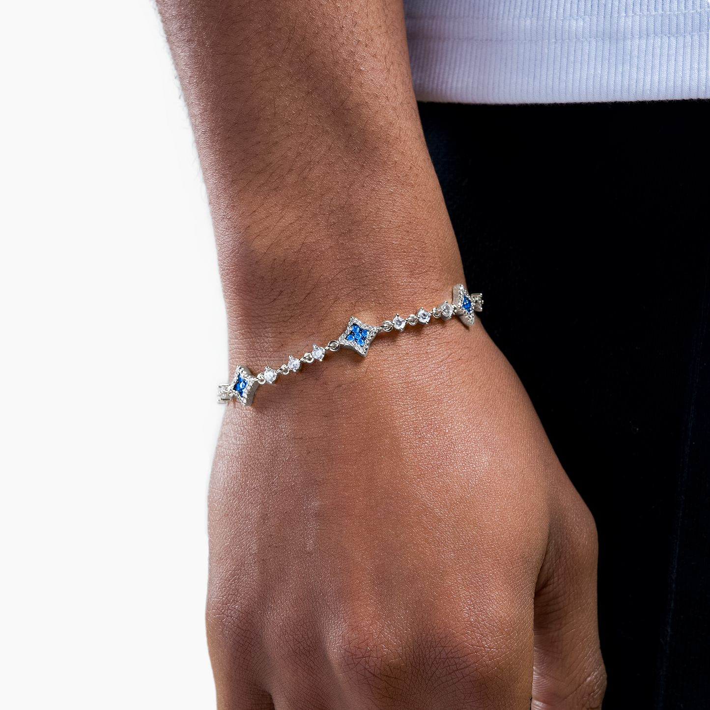 Bracelet Flower Tennis Argenté - Pierres bleues