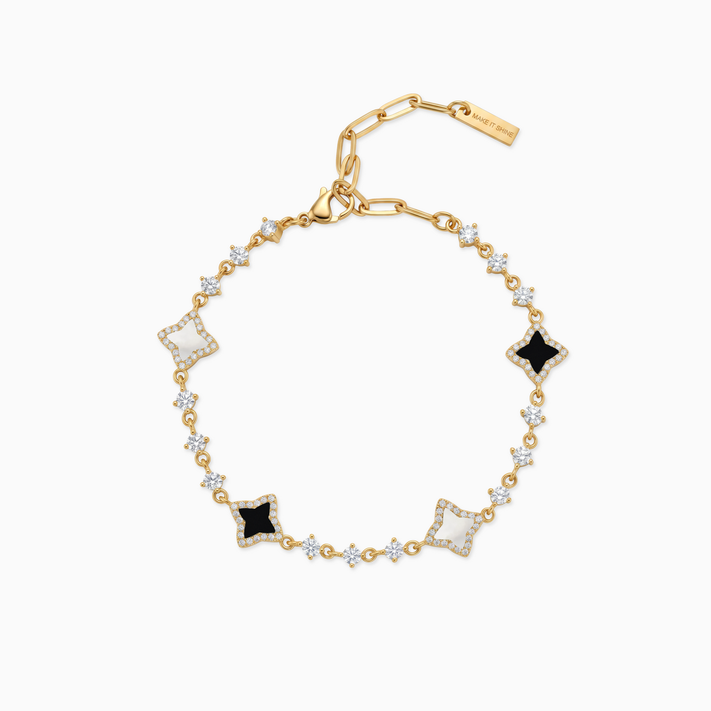 Gold  Flower Tennis Bracelet - White & Black