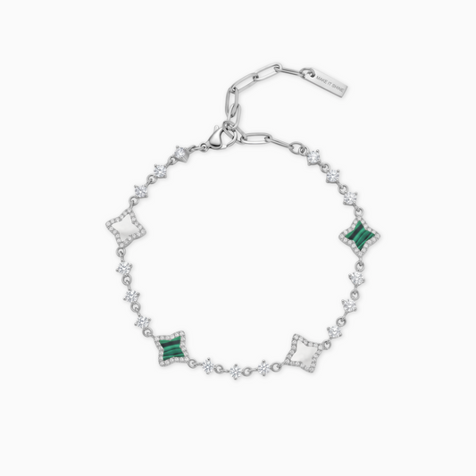 Silver Flower Tennis Bracelet - White & Green