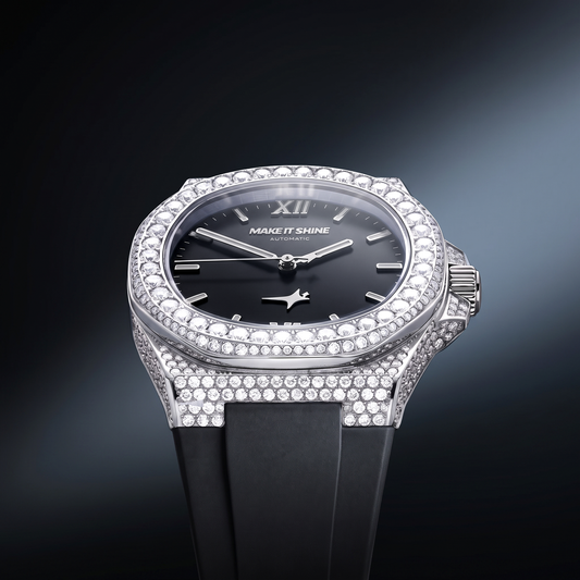 Iced ASON1 - Black Dial & Rubber Strap - VVS Moissanite