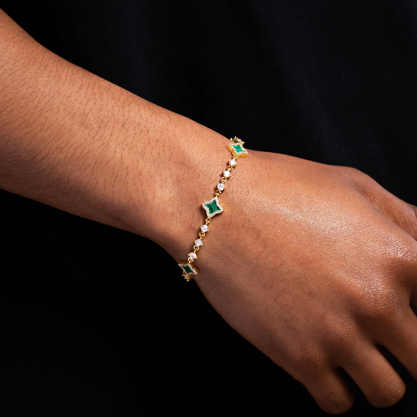 Gold Tennis Flower Bracelet - Green