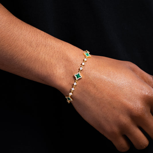 Gold Tennis Flower Bracelet - Green