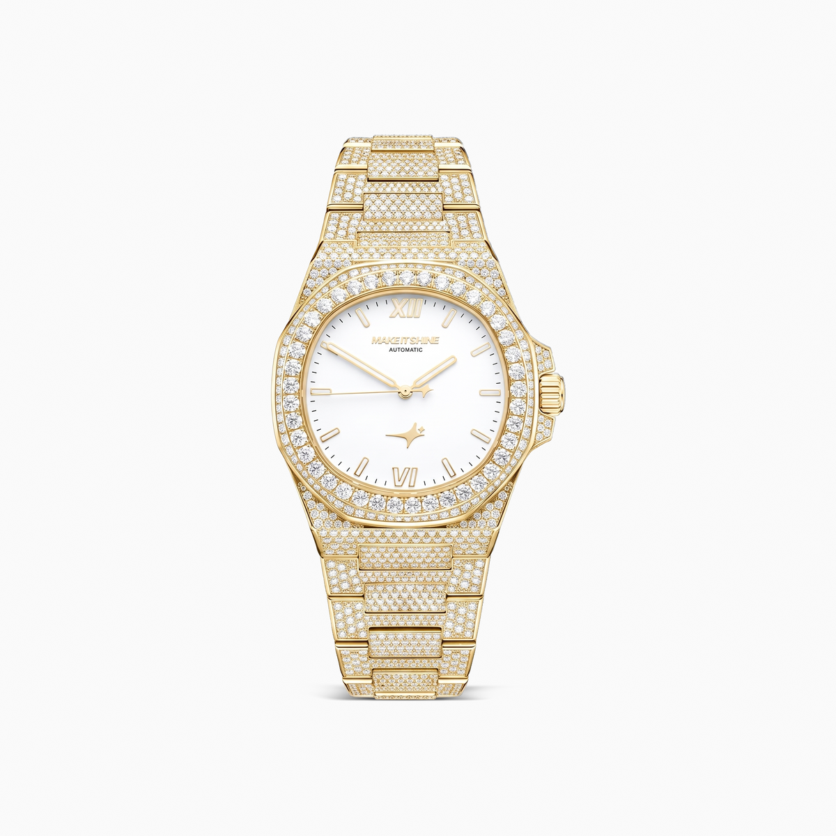 Iced ASON1 Doré - Cadran Blanc & Bracelet Acier inoxydable 316L - Moissanite VVS