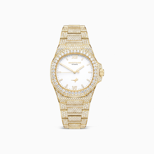 Iced ASON1 Gold - White Dial & 316L Stainless Steel Bracelet - VVS Moissanite