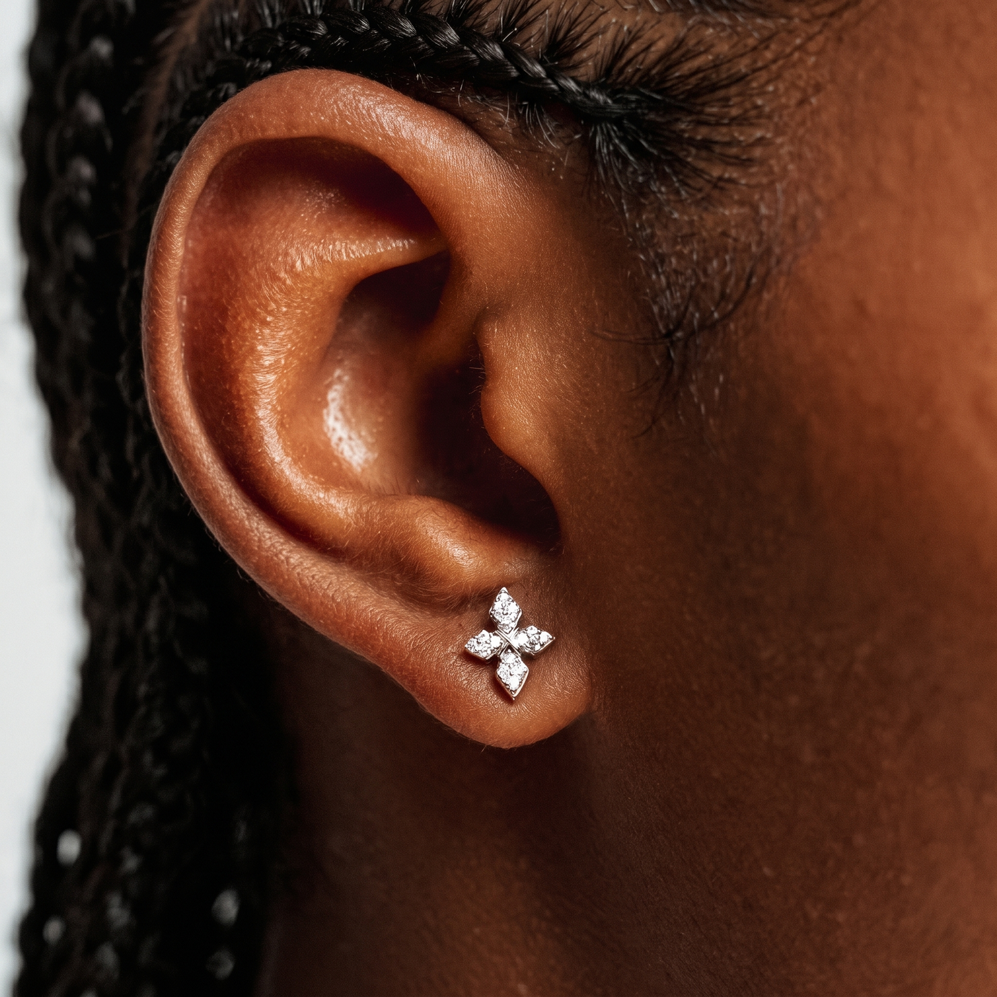 Iced Crossed Star Studs - Silver