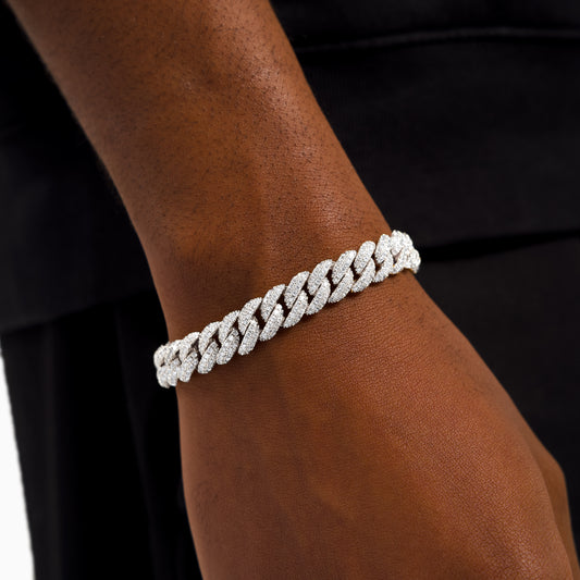 Bracelet Iced Cuban link 10 mm argenté