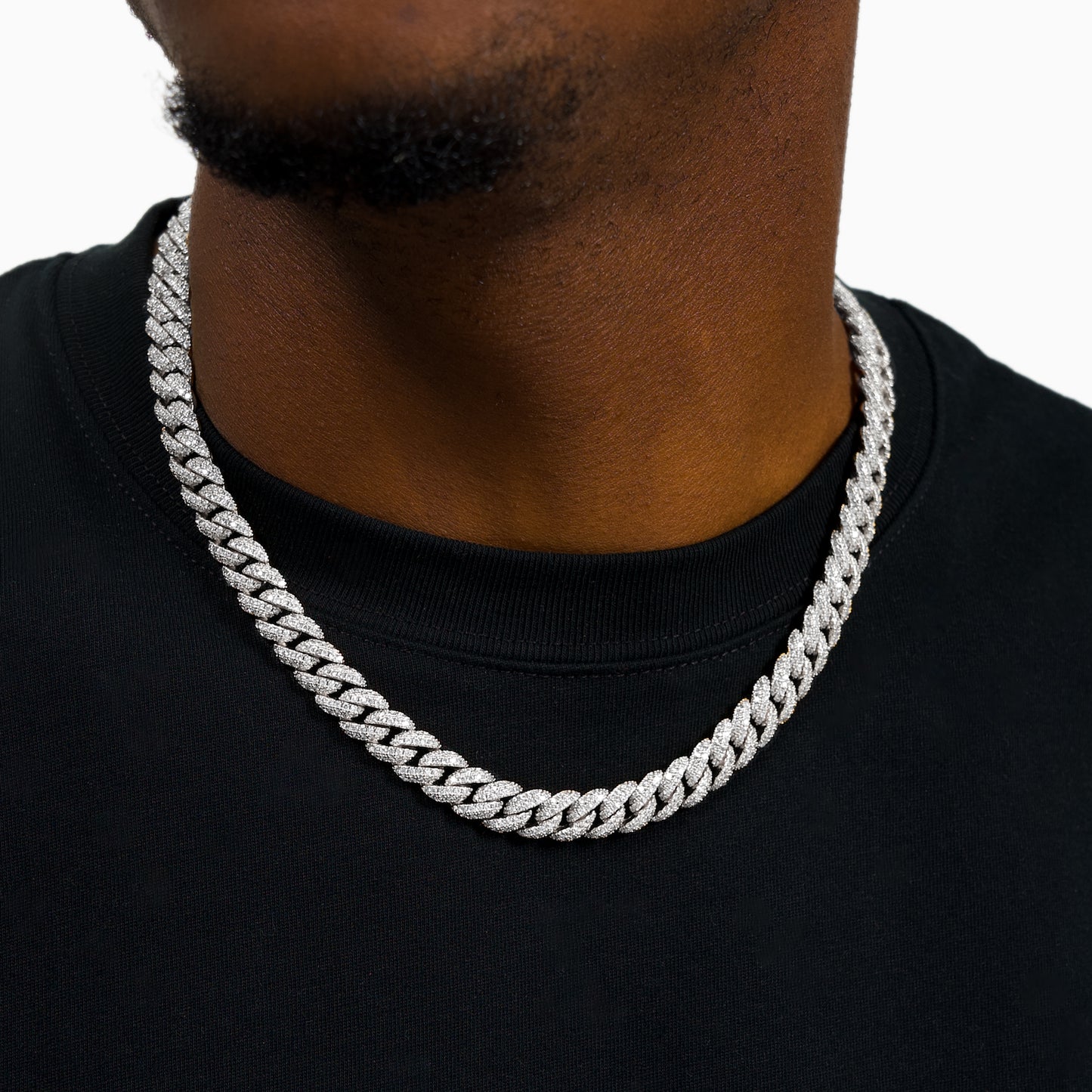 Chaîne Iced Cuban link 10 mm argentée