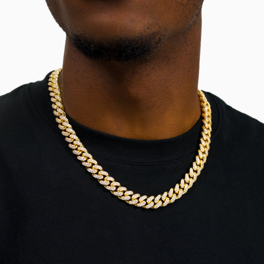 Chaîne Iced Cuban link 12 mm dorée