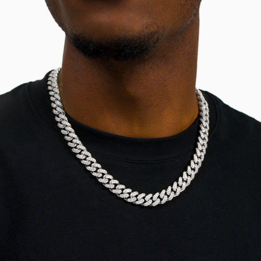 Iced Cuban link chain 12 mm silver