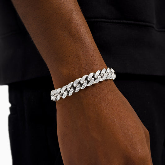 Bracelet Iced Cuban link 12 mm argenté