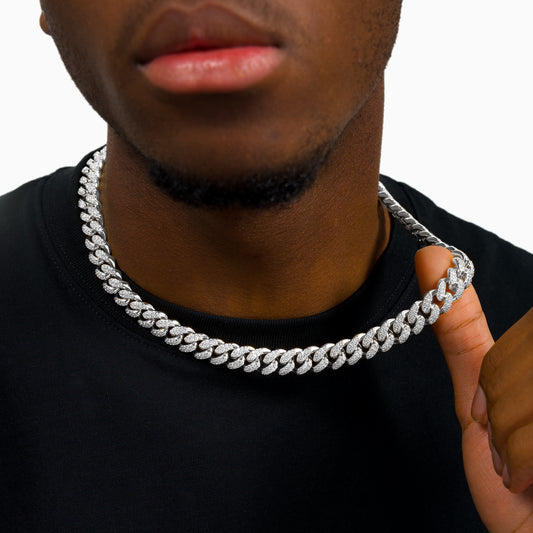 Iced Cuban link chain 12 mm silver