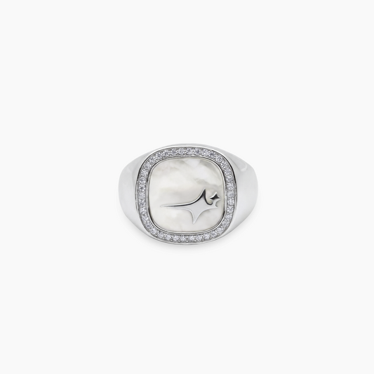 Iced Raw Ring Silver - White Pattern