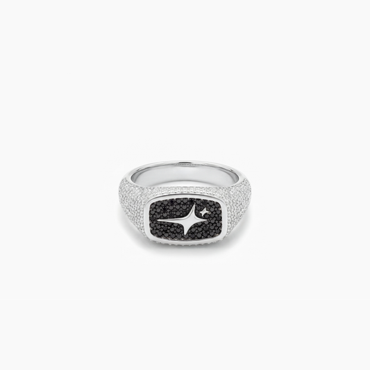 Iced Rectangle signet ring argentée
