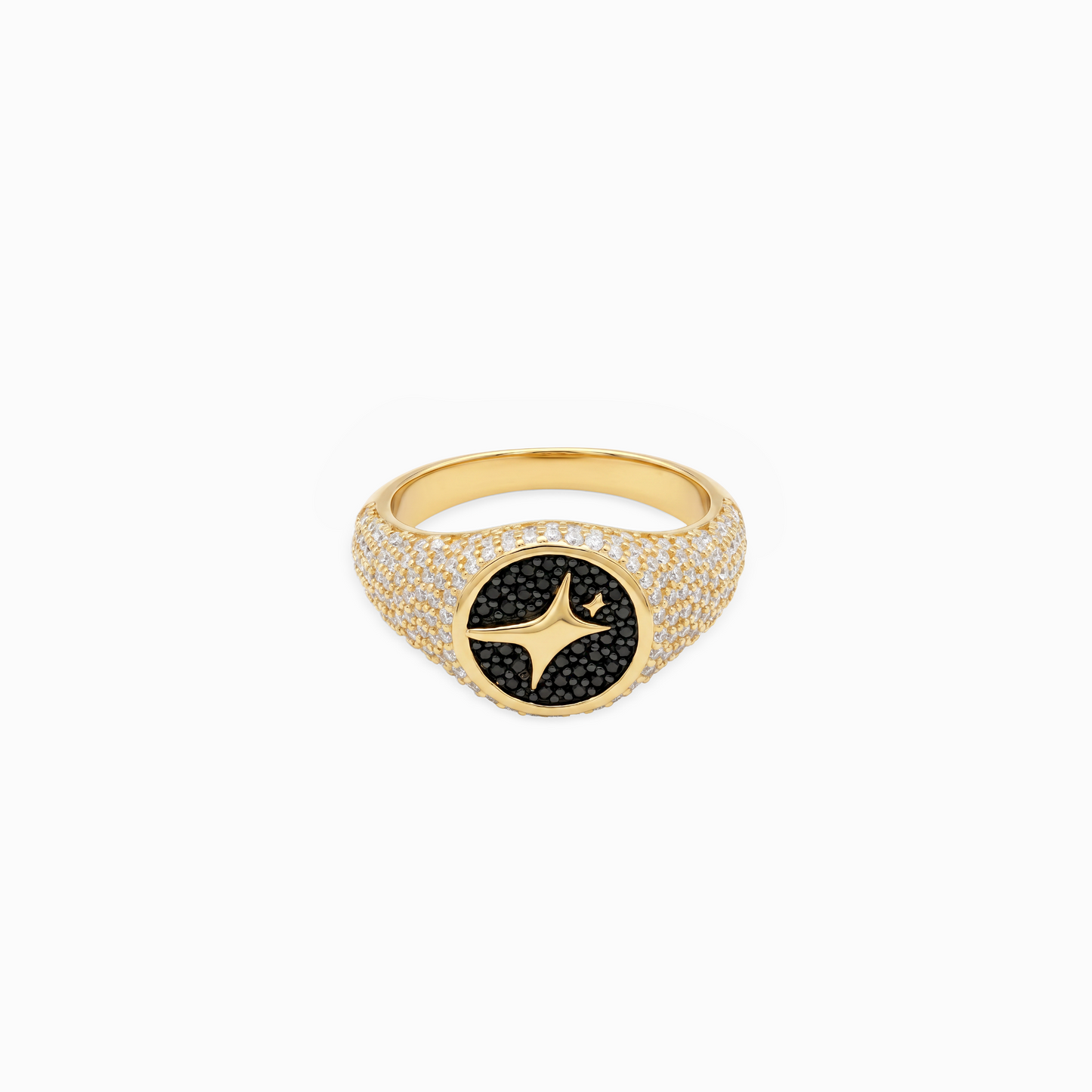 Iced Round signet ring gold