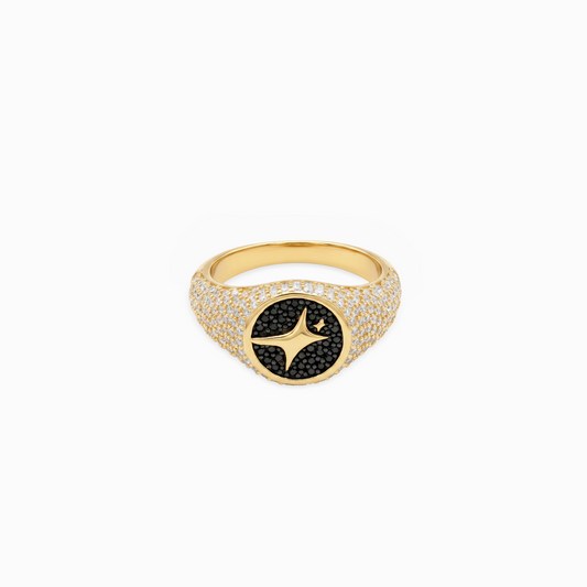 Iced Round signet ring gold