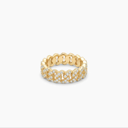Slim Iced Cuban link ring gold