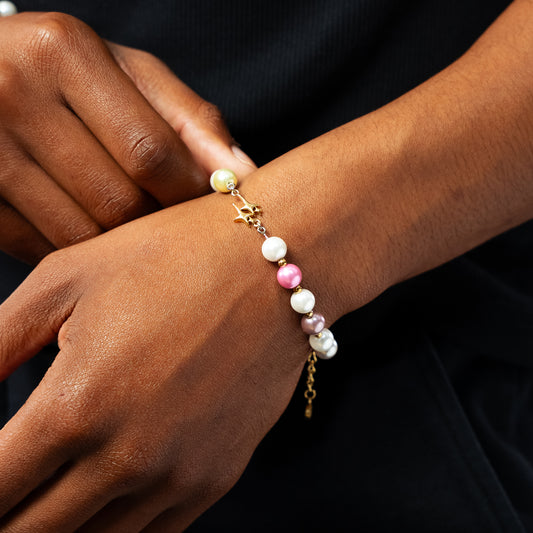 Double Stars Gold Beaded Bracelet - Multicolor
