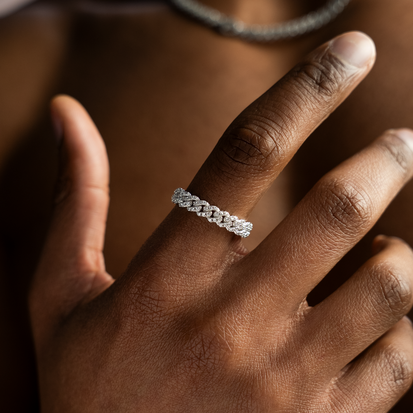 Slim Iced Cuban Link Ring Silver