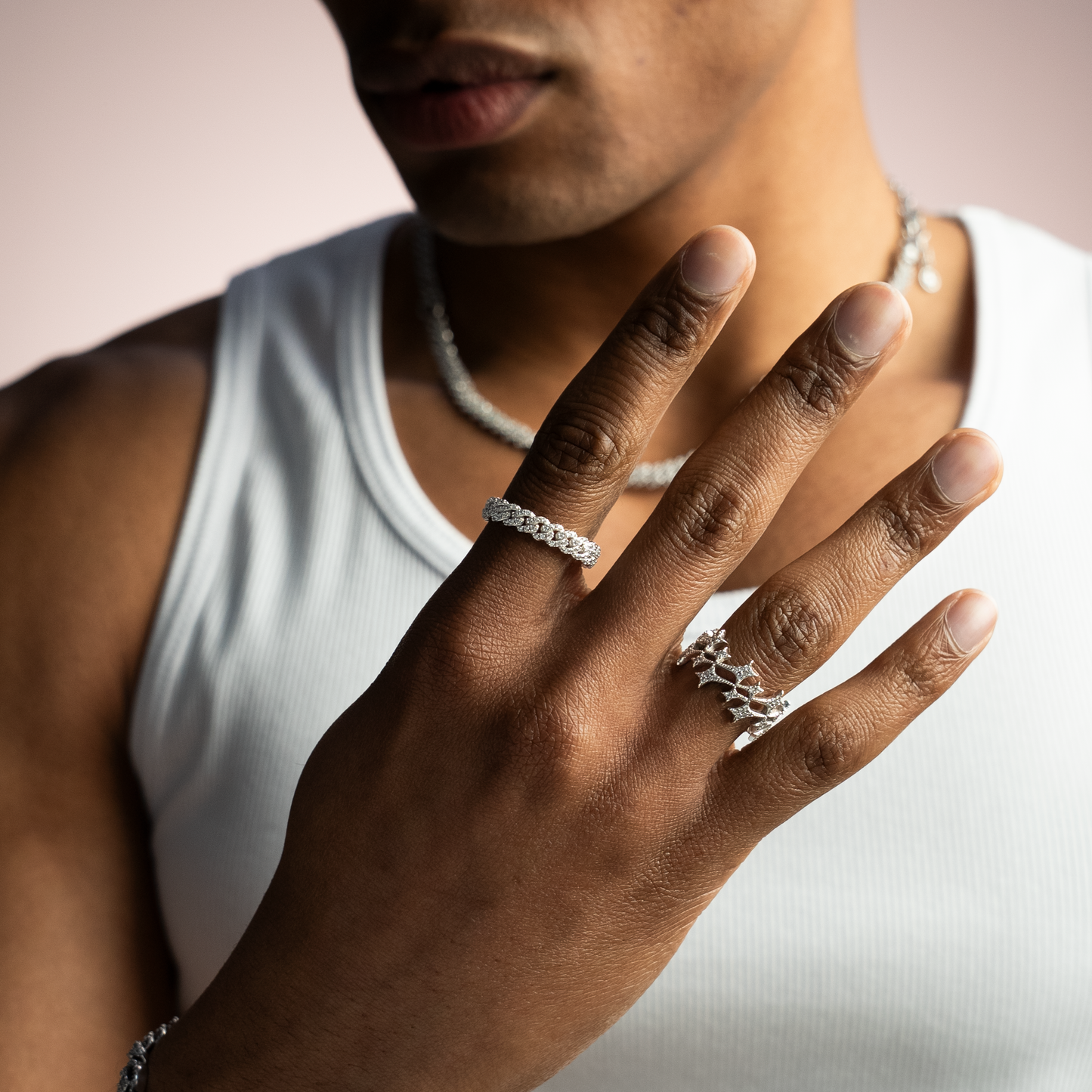 Slim Iced Cuban Link Ring Silver