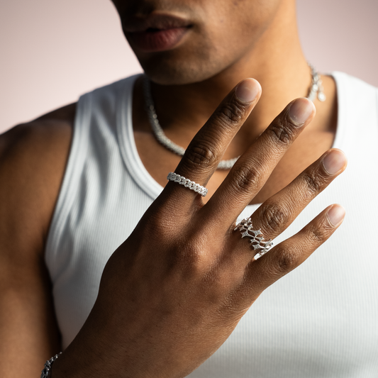 Slim Iced Cuban link ring argentée
