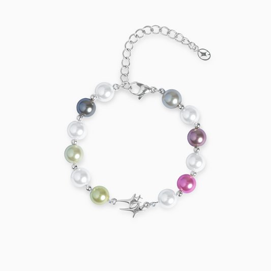 Double Stars Silver Beaded Bracelet - Multicolor