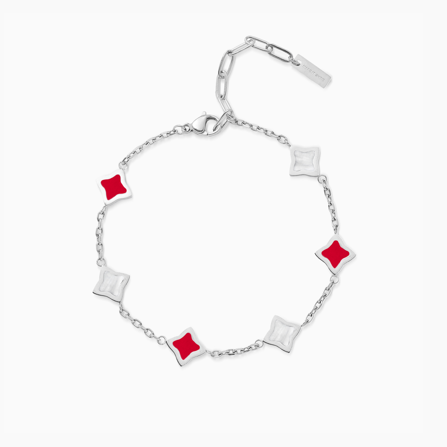 Silver Flower Cable Bracelet - White
