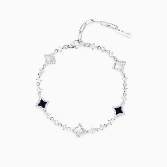 Silver Flower Tennis Bracelet - White & Black