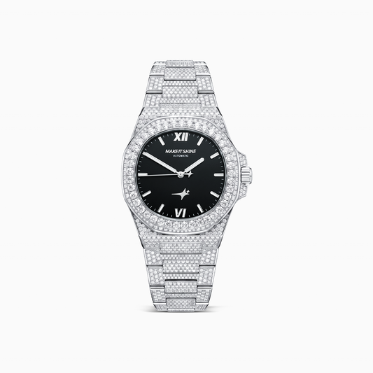 Iced ASON1 - Black Dial & 316L Stainless Steel Bracelet - VVS Moissanite