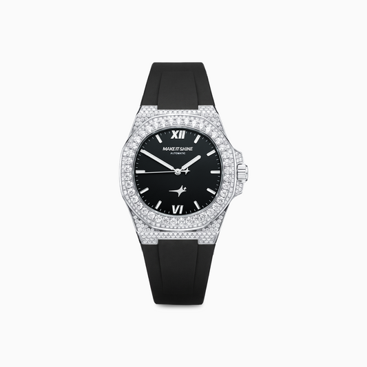 Iced ASON1 - Black Dial & Rubber Strap - VVS Moissanite
