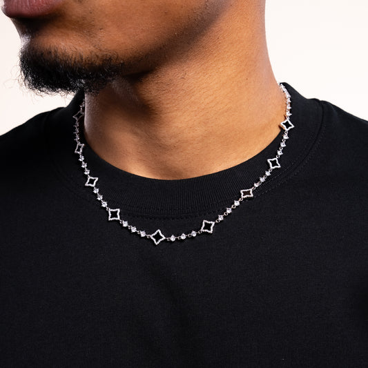 Silver Flower Tennis Chain - Black