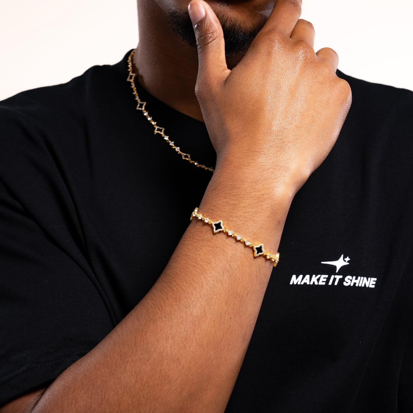 Gold Flower Tennis Chain - Black