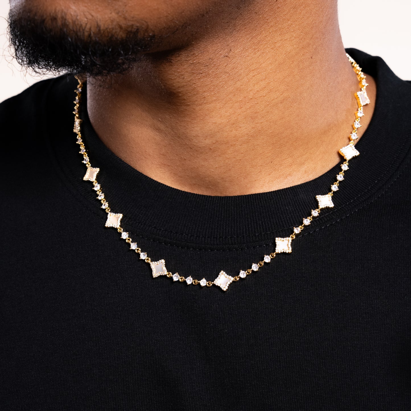 Gold Flower Tennis Chain - White