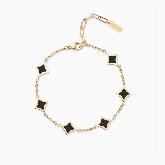 Gold Flower Cable Bracelet - Black