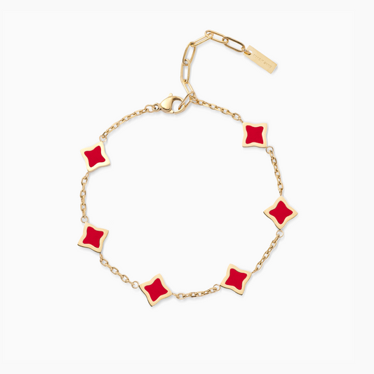 Gold Flower Cable Bracelet - Red