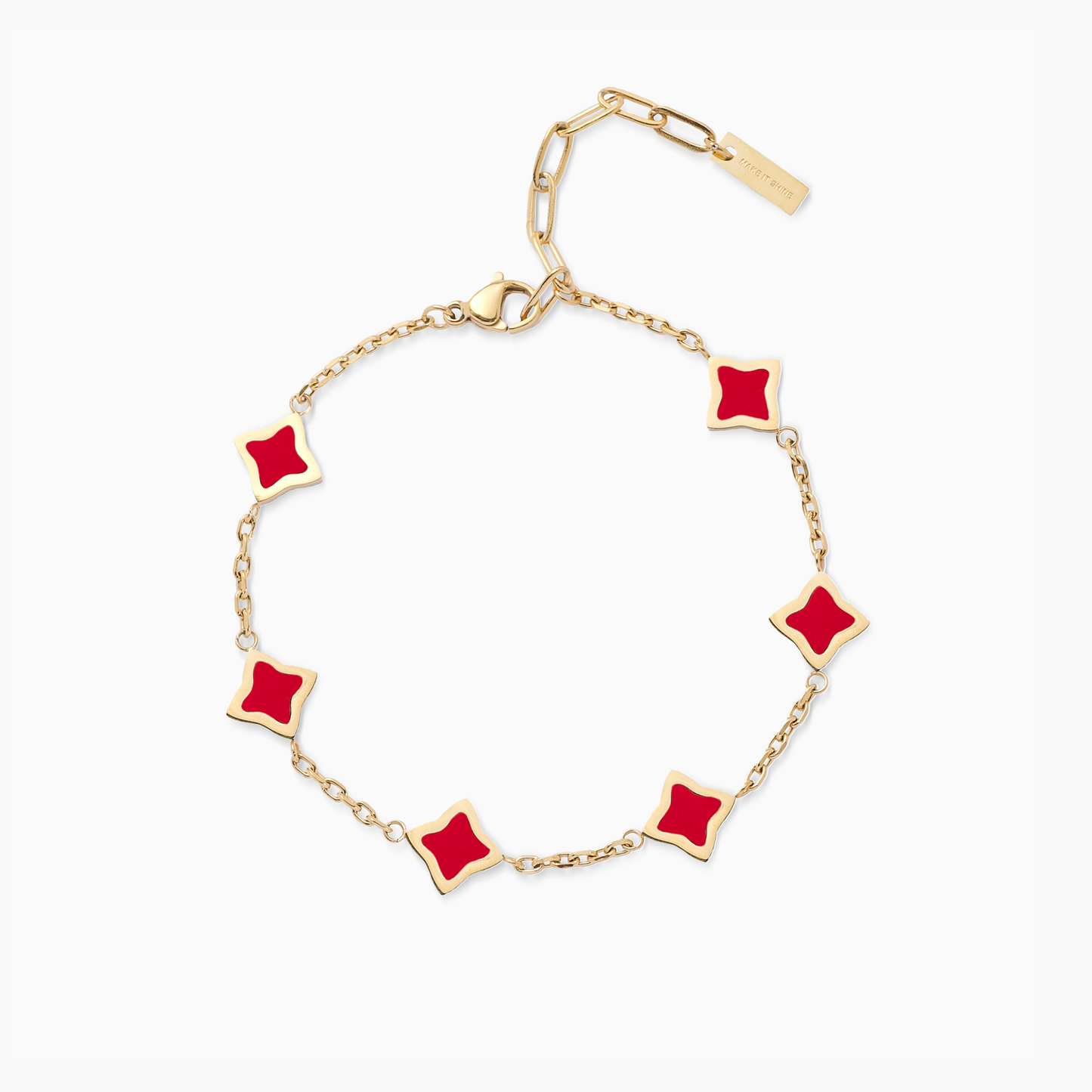 Gold Flower Cable Bracelet - Red