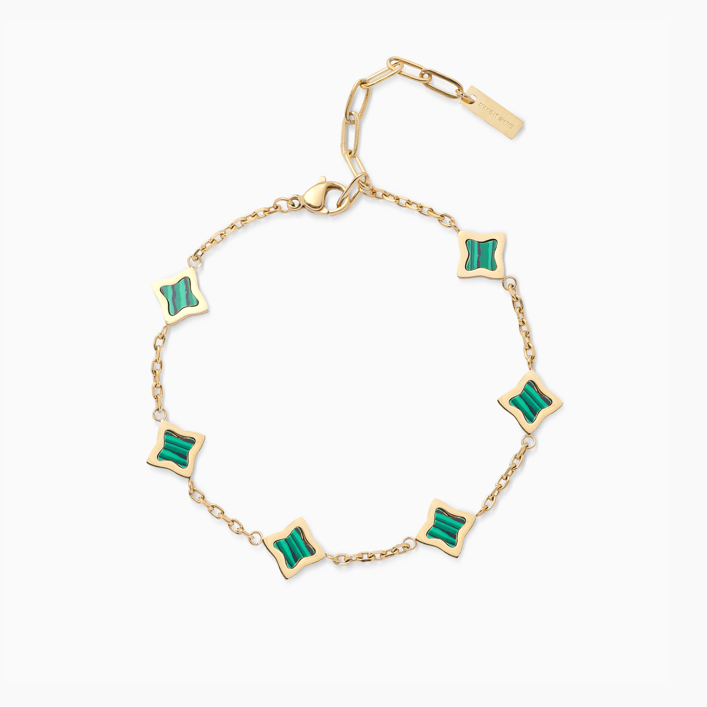 Gold Flower Cable Bracelet - Green