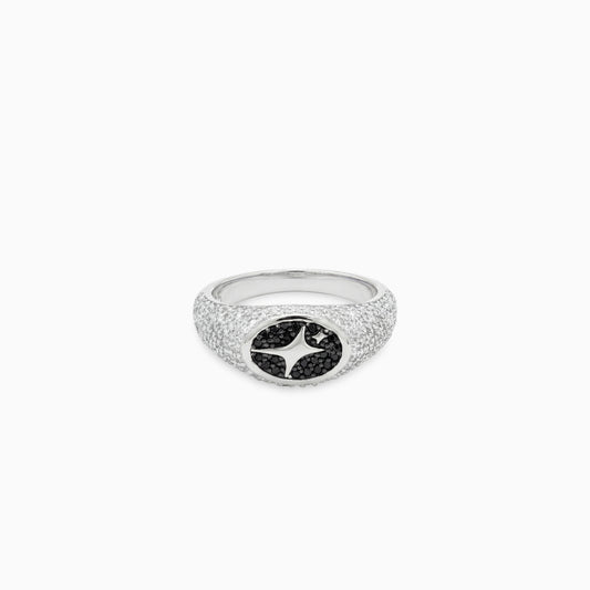 Iced Oval signet ring silver