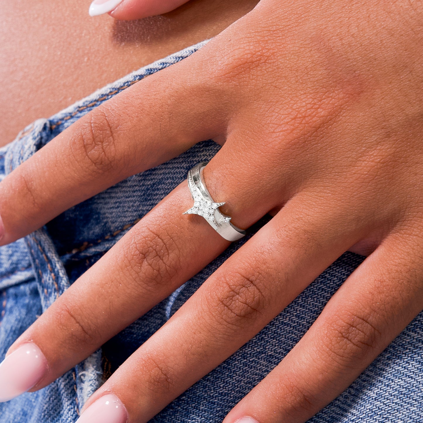 Iced signature silver ring