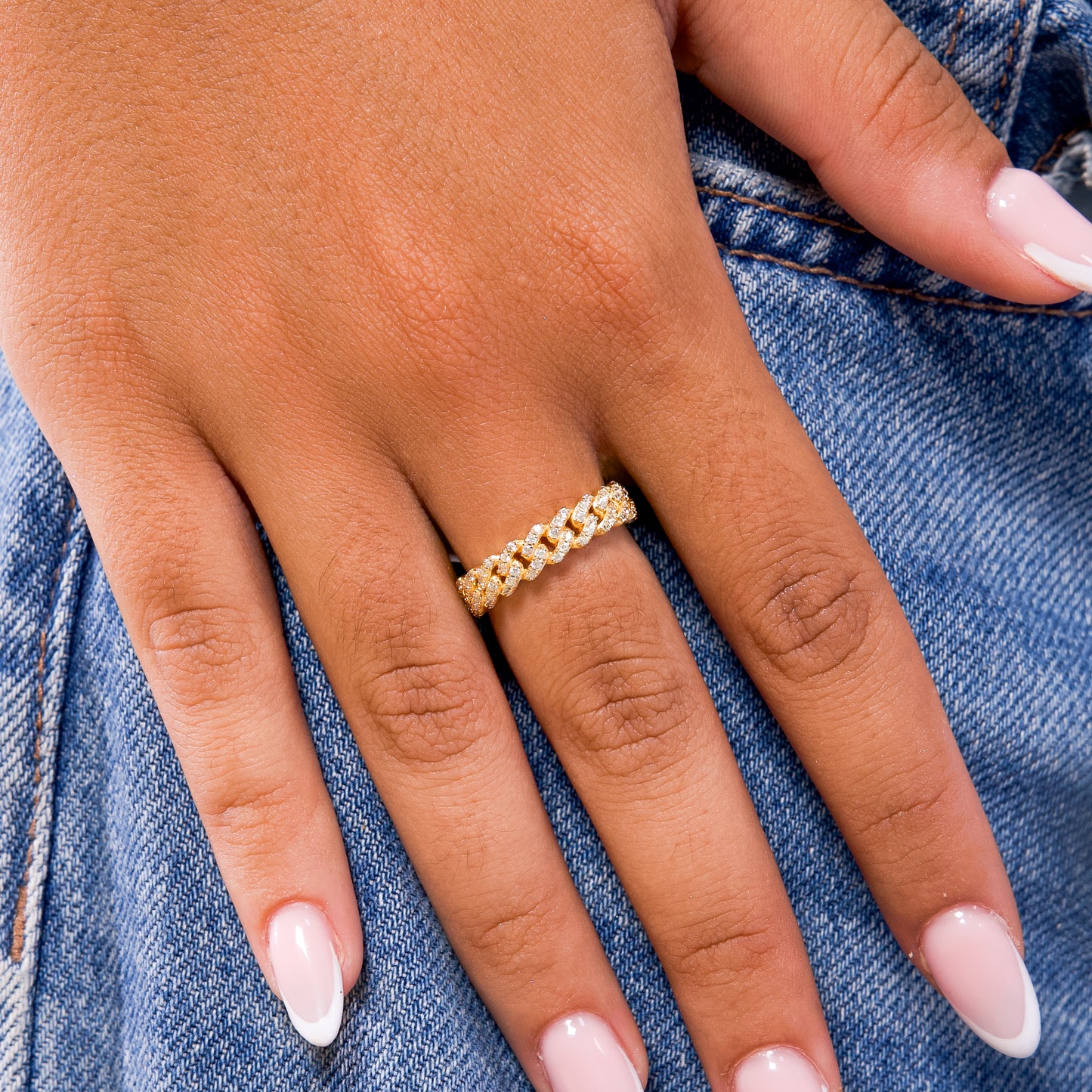 Slim Iced Cuban link ring gold