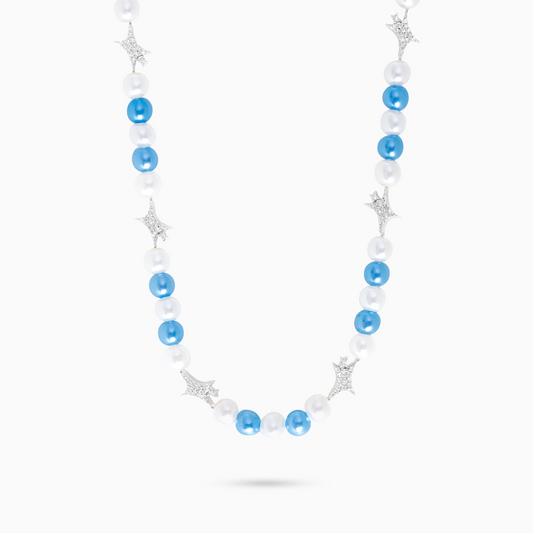 Signature silver Pearl Chain - White and Blue