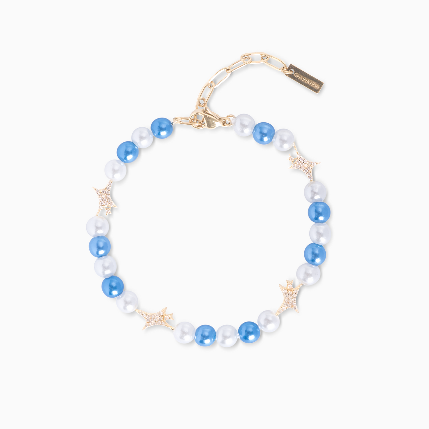 Bracelet perlé Signature Doré - Blanc et Bleu